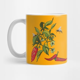 Botanical illustration of the plant Cayenne pepper and wasps Mug